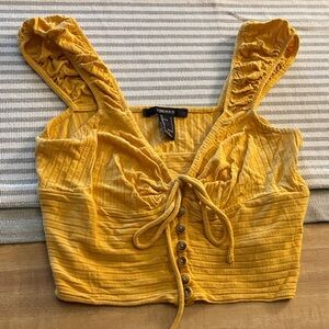 Forever 21 Yellow Tie-Front Cropped Tank with Button Detail